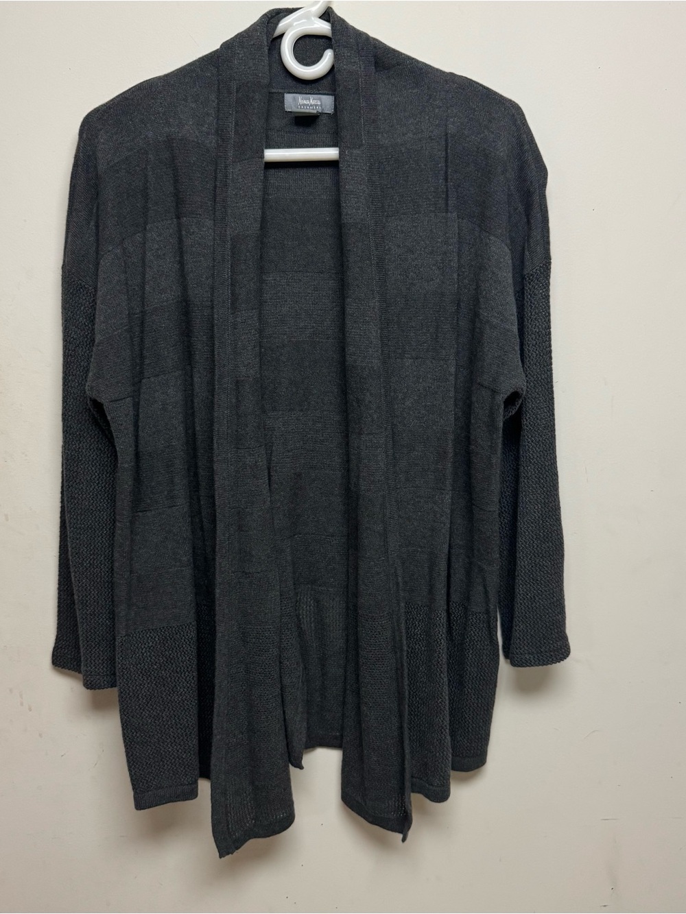 Neiman Marcus Cashmere Cardigan Gray Stripe Open Front Size: M